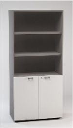 HIGH OPEN BOOKCASE. LOW WOODEN DOORS WITH LOCK. INF. DIM.CM.90X46,3X196,7H WHITE