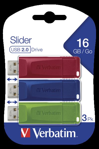 USB MEMORY 16GB SLIDER TRIPACK