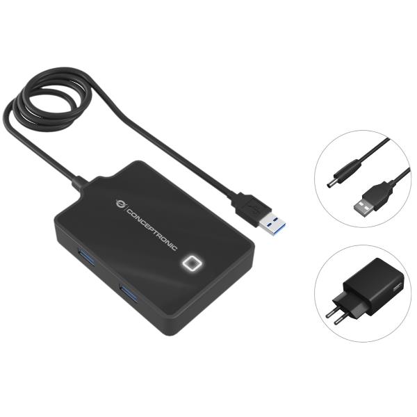 4-PORT USB 3.0 HUB WITH POWER ADAPT