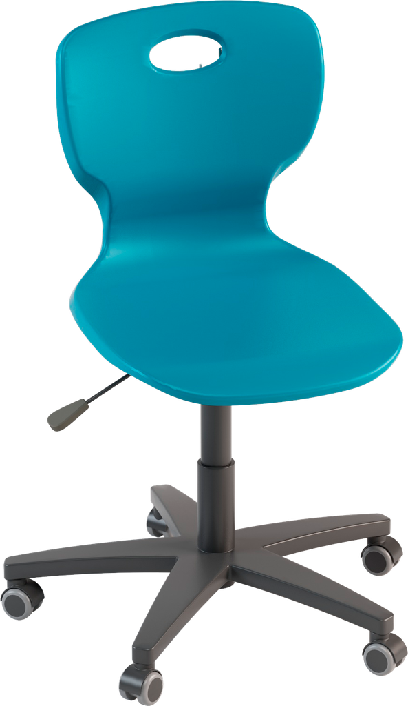 SWIVEL CHAIR GRAY STEEL BASE WITH 5 SPOKES ON WHEELS, ELEV.GAS (H.43/55) SHELL IN RAL 5015 BLUE POLYPROPYLENE DIM.42.5X46X43/55H CM