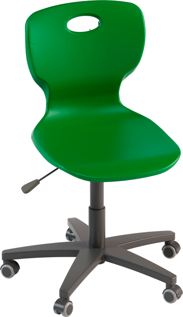 SWIVEL CHAIR GRAY STEEL BASE WITH 5 SPOKES ON WHEELS, ELEV.GAS (H.43/55) BODY IN POLYPROPYLENE COLOR GREEN RAL6029 DIM.CM.42,5X46X43/55H