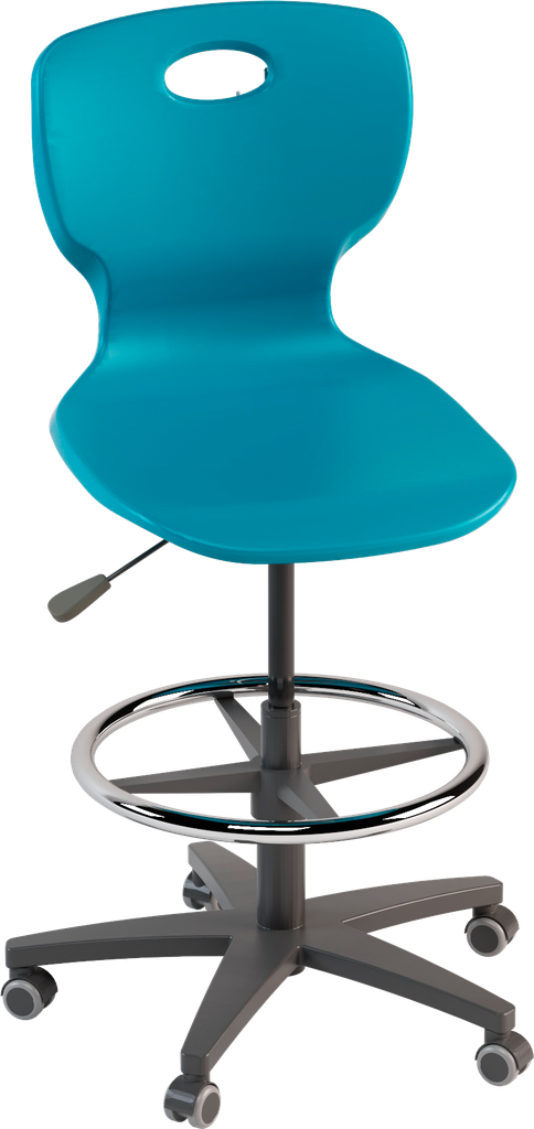 SWIVEL STOOL BASE AND FOOTREST IN GRAY NYLON, ELEVATED GAS, BODY IN BLUE RAL 5015 POLYPROPYLENE DIM.42X46X40H CM, ELEVATING CM.61/87H