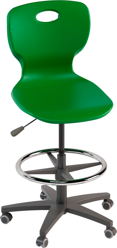 SWIVEL STOOL BASE AND FOOTREST IN GRAY NYLON, ELEV.GAS, BODY IN POLYPROPYLENE COLOR GREEN RAL6029 DIM.CM.42X46X40H, ELEVATING CM.61/87H