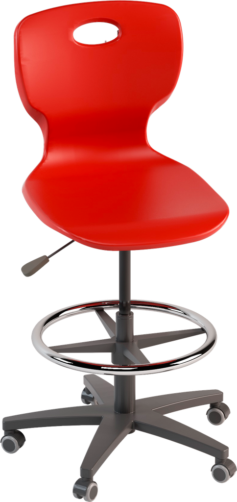 SWIVEL STOOL BASE AND FOOTREST IN GRAY NYLON, ELEV.GAS, BODY IN RED POLYPROPYLENE RAL3013 DIM.CM.42X46X40H, ELEVATING CM.61/87H