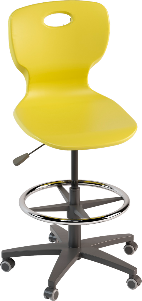 SWIVEL STOOL BASE AND FOOTREST IN GRAY NYLON, ELEV.GAS, SHELL IN YELLOW POLYPROPYLENE RAL1018 DIM.CM.42X46X40H, ELEVATING CM.61/87H