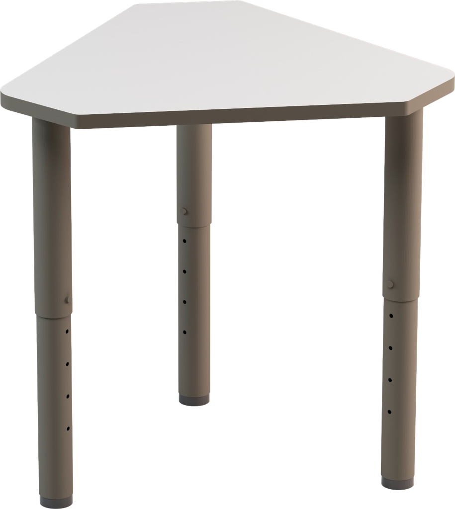 TAVOLO &quot;ATRIA&quot; PIANO TRAPEZIO SAG. MDF SPESS.MM.25 BORDO PU, GAMBE TELESCOPICHE IN TUBO D'ACCIAIO DIAM.MM.65 DIAM.CM.78X68X52/58/64/70/76H (SIZE 2- 6)