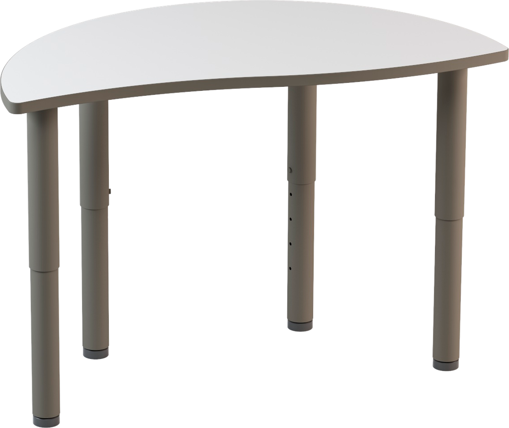 &quot;SIRIO&quot; TABLE SEMI-CIRCLE SAG TOP. MDF THICKNESS MM.25 PU EDGE, TELESCOPIC LEGS IN STEEL TUBE DIAM.MM.65 DIM.CM.119,5X64X52/58/64/70/76H (SIZE 2- 6)