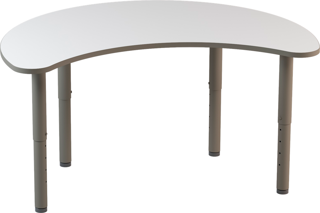 &quot;APUS&quot; TABLE SAG TOP. MOON-SHAPED MDF 25MM THICK PU EDGE, TELESCOPIC STEEL TUBE LEGS DIAM.65MM DIAM.CM.150X102X52/58/64/70/76H (SIZE 2- 6)