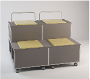 [DBTR4P130] STAND FOR DEBATES ON WHEELS, SIDE SPACES. 4 SEATS WITH PADDING, REAR SPACES. AND FOLDING DESK DIM.130X90X100H CM