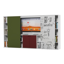 [MEDIACAB] MULTIMEDIA LIBRARY WITH CHARGING MODULES, DEVICES AND SLIDING DOORS MONITOR NOT INCLUDED DIM.CM.360X50X197H